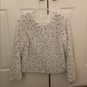 Leopard faux fur coat.